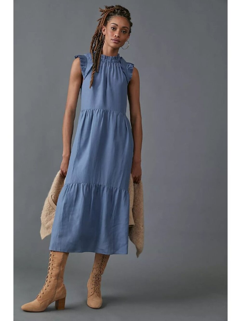 Anthropologie Othilia Blue Lucena Ruffle Trim Tiered Maxi Dress Womens XSmall